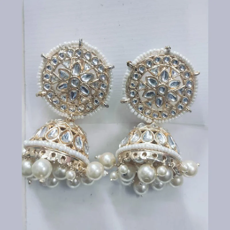 women’s flower stud earrings-Khushboo Jewellers Gold Plated Pearl And Kundan Jhumki Earrings