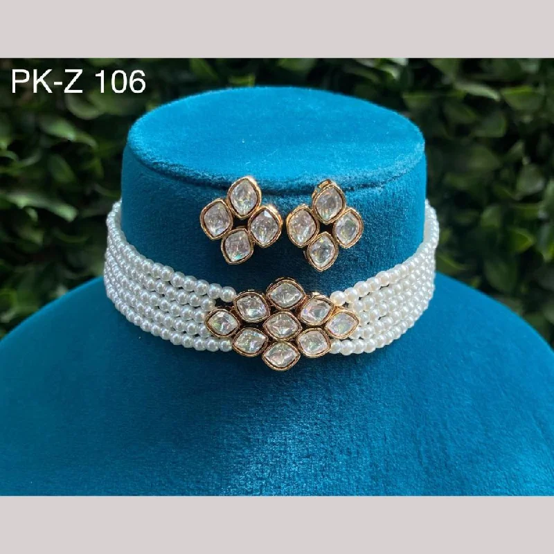 women’s vintage necklaces-Amoliya Jewels Gold Plated Polki Kundan Stone And Beads Choker Necklace Set