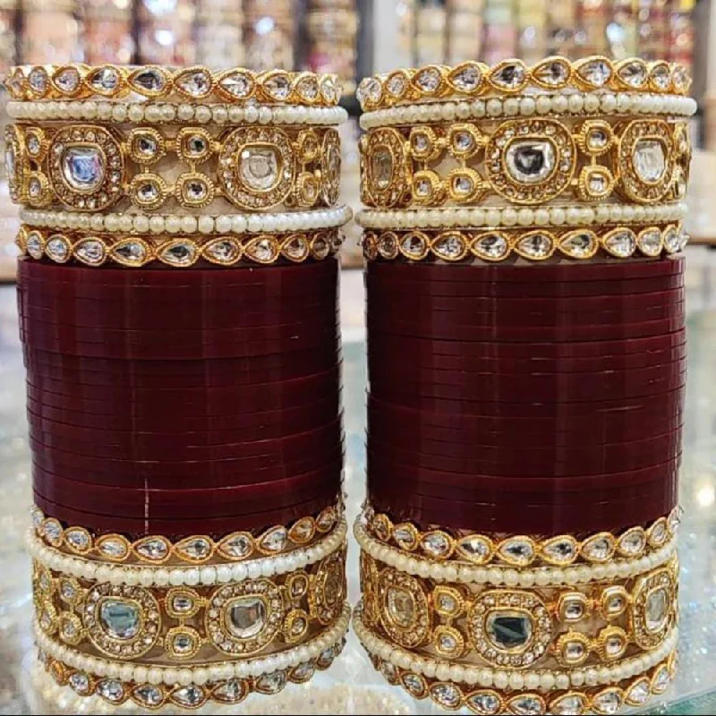 women’s cuff bracelets-Pooja Bangles Gold Plated Crystal Stone Acrylic Bangles Set