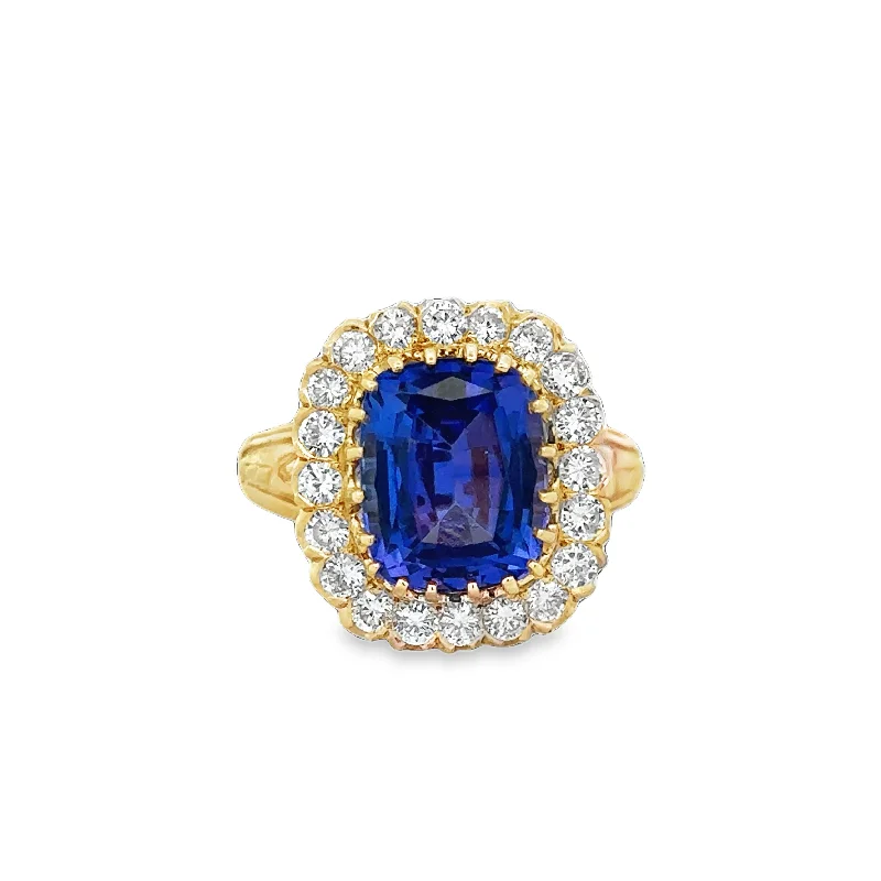 women’s unique engagement rings-Tanzanite and Diamond Ring in Yellow Gold