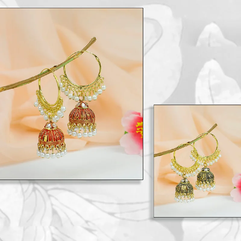 women’s dangling earrings-Mahavir Kundan Stone And Meenakari Jhumki Earrings