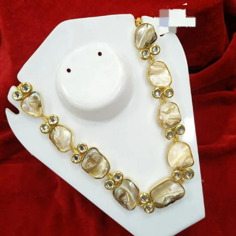 women’s silver necklaces-FS Collection Gold Plated Mother Of Pearls Necklace Set