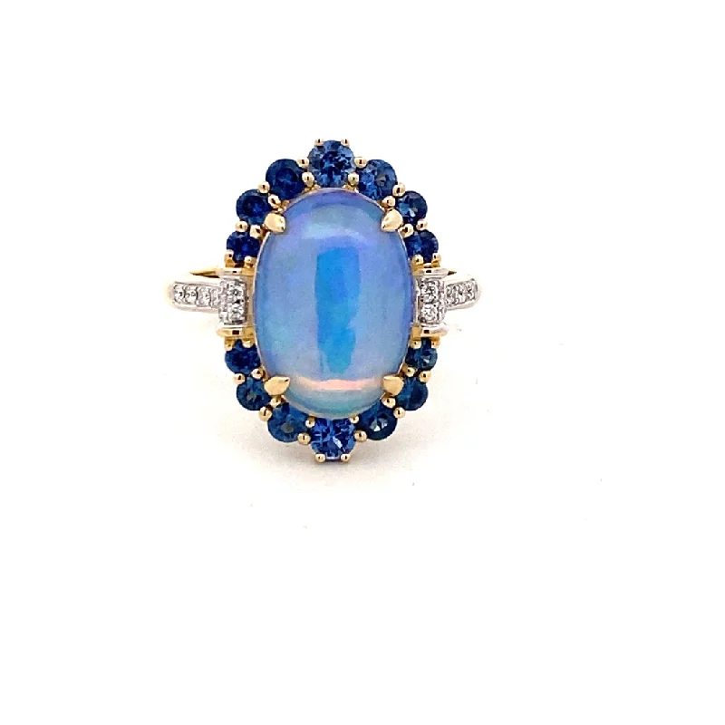 women’s square-cut engagement rings-14K Two Tone Gold 4.10ctw Opal, Blue Sapphire & Diamond Ring by Bellarri