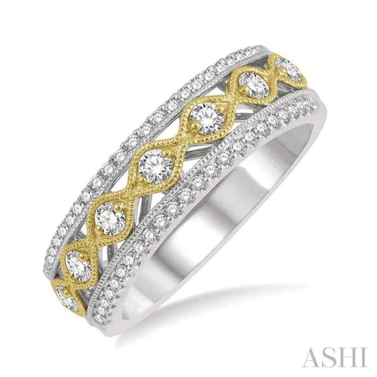 women’s eternity rings with diamonds-3/8 ctw Lattice Two Tone Round Cut Diamond Fashion Ring in 14K White and Yellow Gold