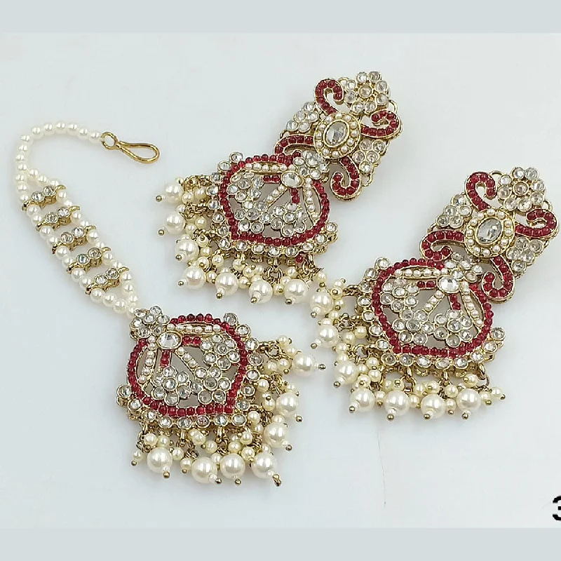 women’s crystal earrings-JCM Jewellery Gold plated Austrian Stone And Pearls Earrings with Maangtikka