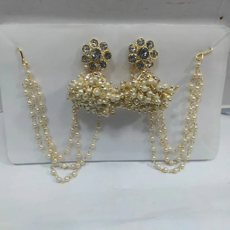 women’s crystal drop earrings-Manisha Jewellery Gold Plated Pearl And Kundan Kanchain Jhumki Earrings