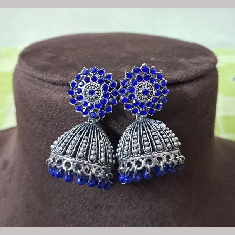 women’s hoop earrings-H K Fashion Oxidised Plated Austrian Stone And Beads Jhumki Earrings