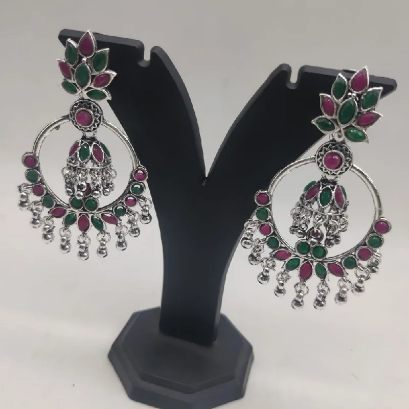 women’s vintage earrings-SNERA Oxidised Plated Pota Stone And Ghungroo Dangler Earrings