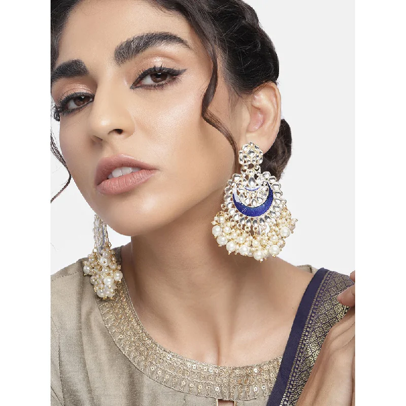 women’s small hoop earrings-Etnico Gold Plated Intricately Designed Traditional Meenakari Chandbali Earrings Glided With Kundans & Pearls (E306Bl) For womens