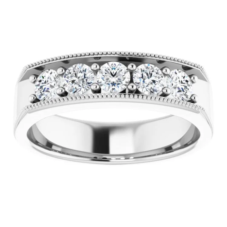 women’s custom rings-14K White 1 CTW Natural Diamond Milgrain Band