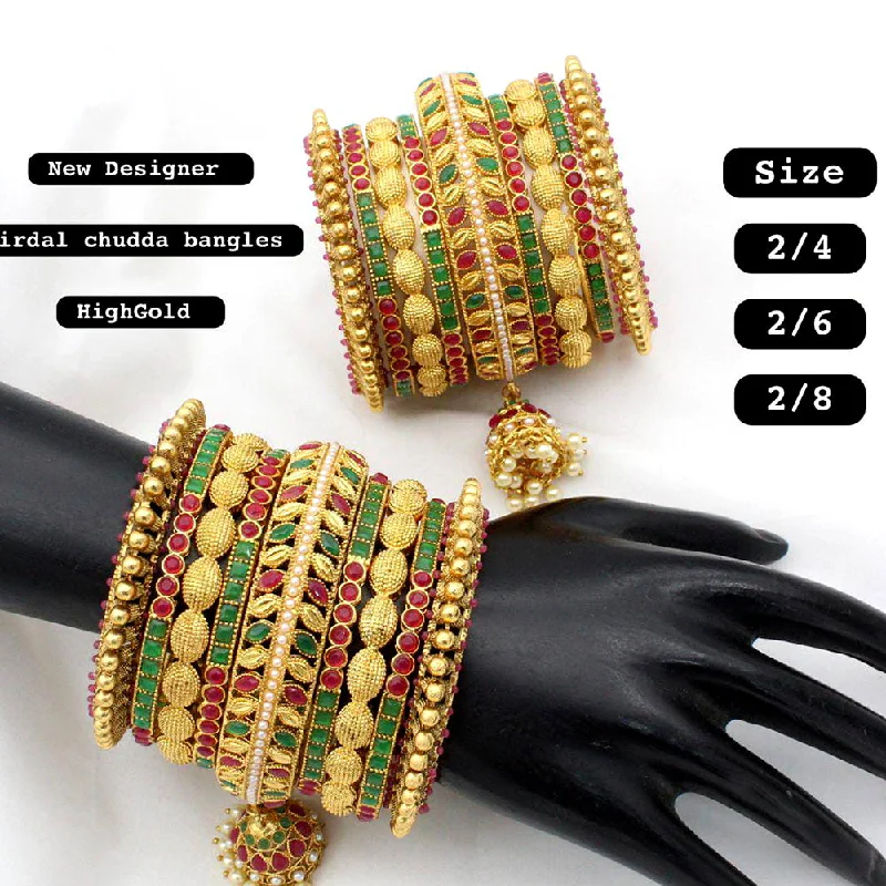 women’s wedding bracelets-Manisha Jewellery Gold Plated Pota Stone Bangles Set