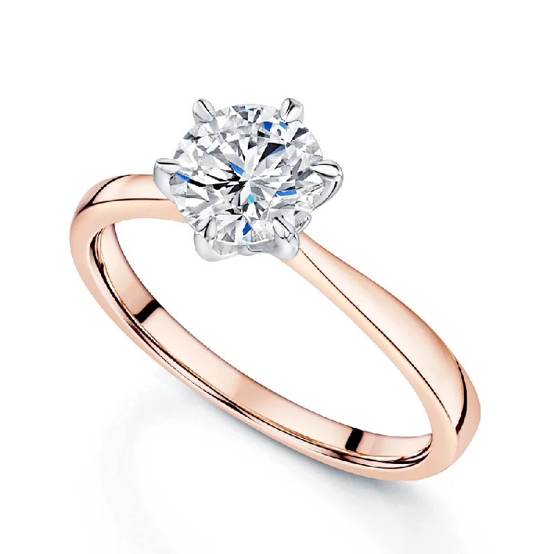 women’s heart-shaped engagement rings-18ct Rose Gold GIA Certificated 1.00 Carat Round Brilliant Cut Diamond Ring With A Six Claw Setting