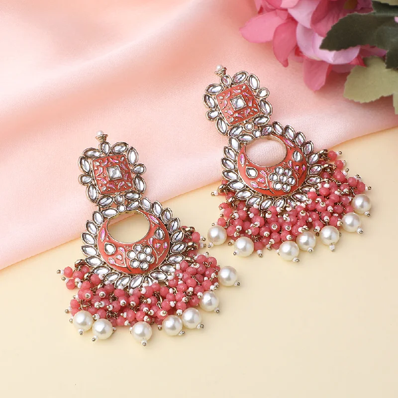 women’s cubic zirconia earrings-Mahi Pink Meenakari Work Floral Chandbali Traditional Dangler Earrings with Crystals and Beads for Women (ER11098129GPin)