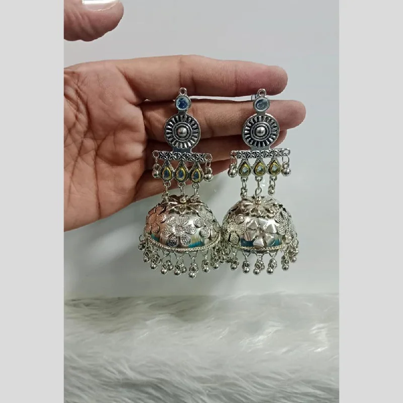 women’s silver earrings with pearls-Pooja Bangles Oxidised Plated Jhumki Earrings