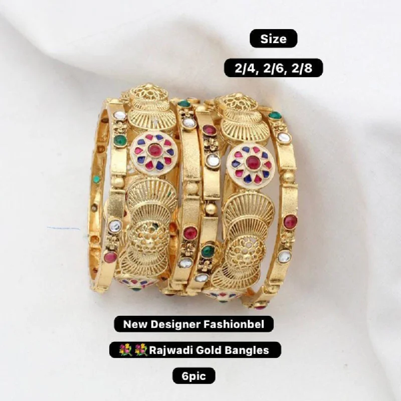 women’s bracelet with charms-Manisha Jewellery Gold Plated Rajwadi Bangles Set