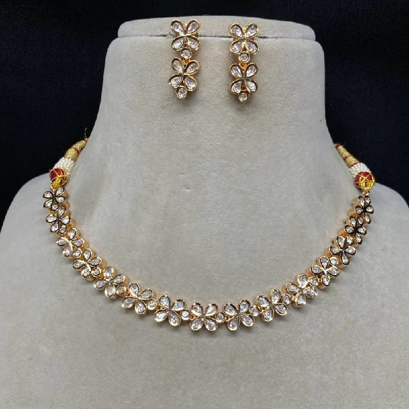 women’s moonstone necklaces-Amoliya Jewels Gold Plated Polki Kundan Stone Necklace Set