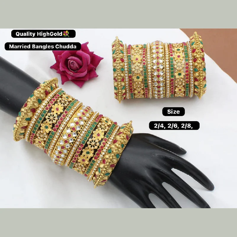 women’s butterfly charm bracelets-Manisha Jewellery Gold Plated Pota Stone Bangles Set