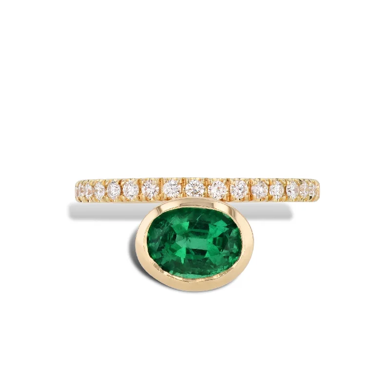 women’s unique diamond engagement rings-Oval Zambian Emerald and Pave Diamond Ring