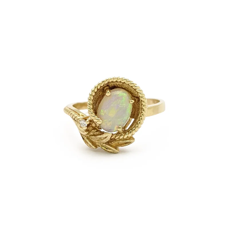 women’s custom gemstone engagement rings-Olive Opal and Diamond Ring (14K)