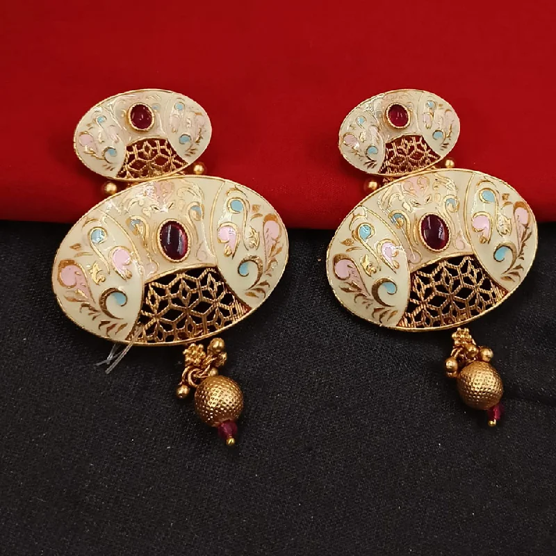 women’s bridal earrings-Padmawati Bangles Gold Plated Kundan Stone And Meenakari Dangler Earrings