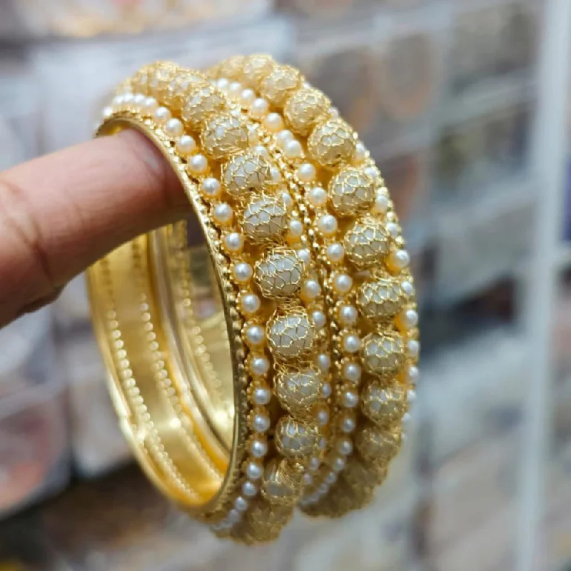 women’s braided bangle bracelets-Pooja Bangles Gold Plated Pearl Bangles Set