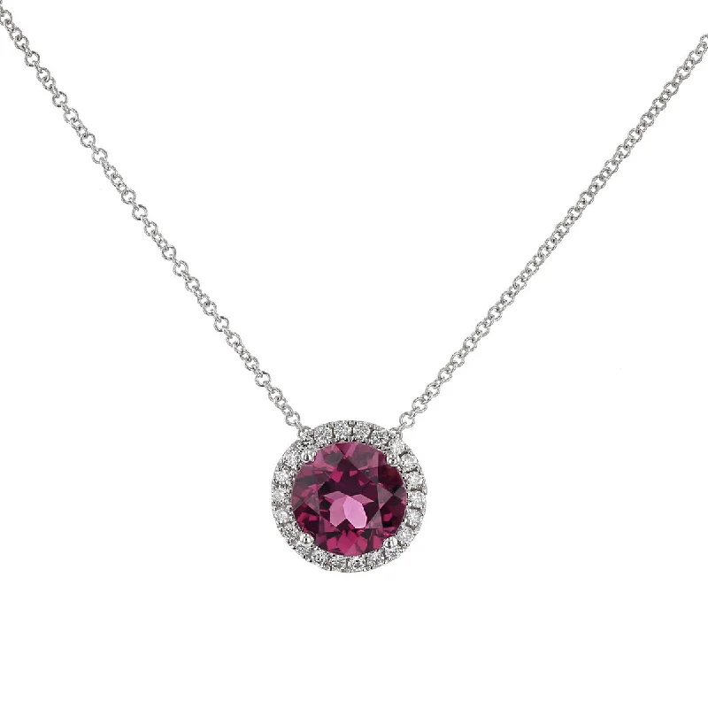 women’s fashion necklaces-Pastel Diamond Station Pendant Necklace with Garnet