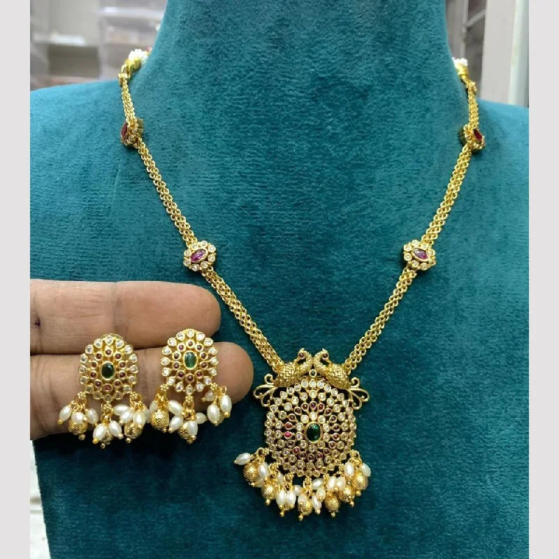 women’s diamond necklaces-Sona Creation Gold Plated Pota Stone And Pearls Necklace Set