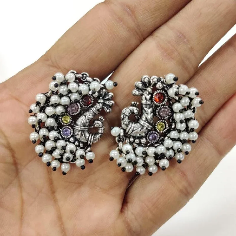 women’s oval earrings-Kavita Art Oxidised Plated Austrian Stone Pearl Dangler Earrings