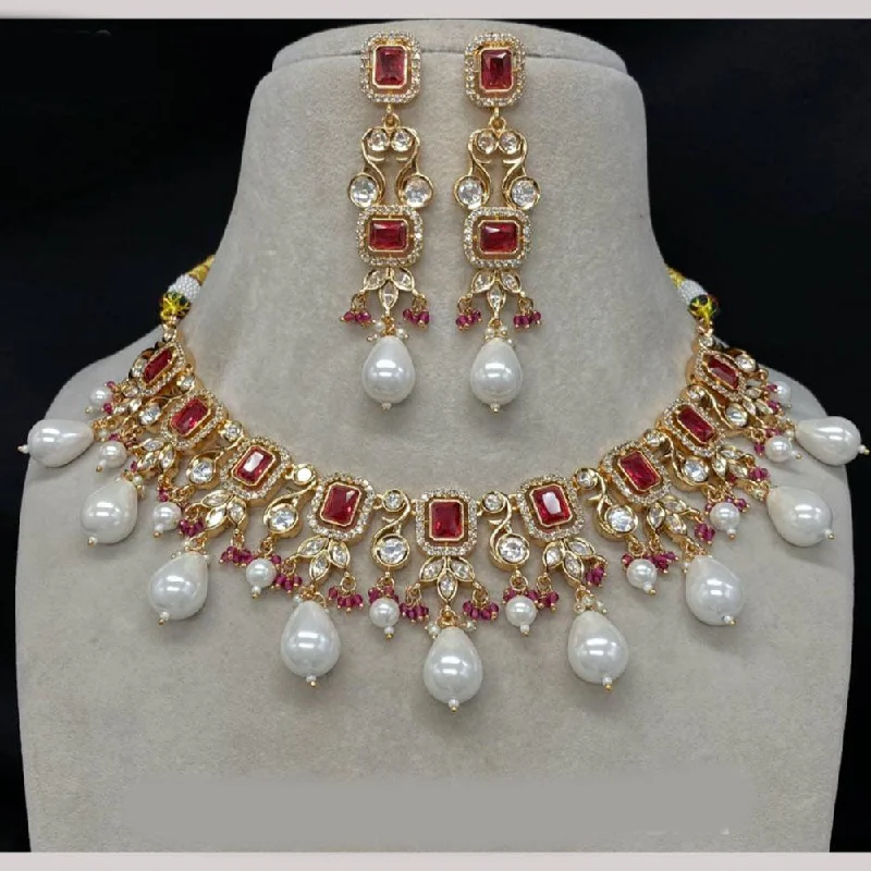 women’s personalized birthstone necklaces-Amoliya Jewels Gold Plated Polki Kundan Stone And Pearls Necklace Set