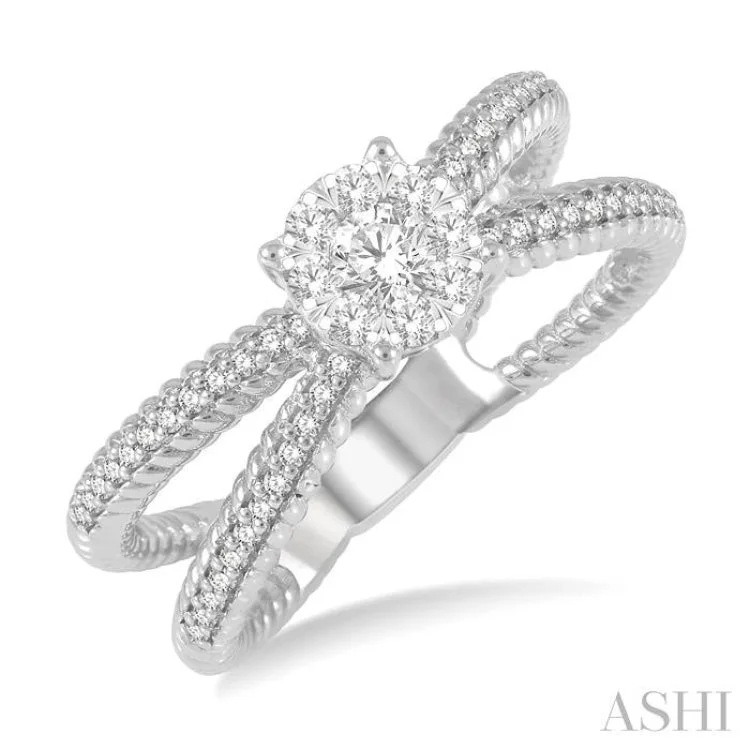 women’s rose gold rings-1/2 ctw Firefly Lovebright Round Cut Diamond Cluster Ring in 14K White Gold