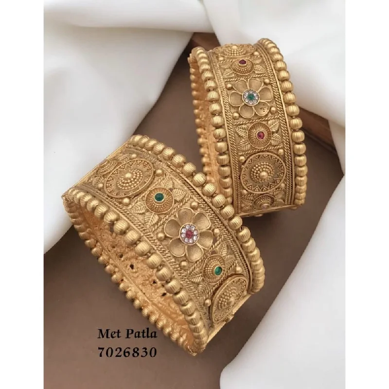 women’s leather bracelets-Akruti Collection Gold Plated Bangles Set