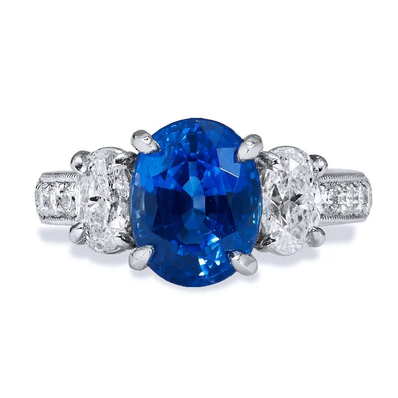 women’s diamond and sapphire engagement rings-4.32 Carat Madagascar Blue Sapphire and Diamond Ring