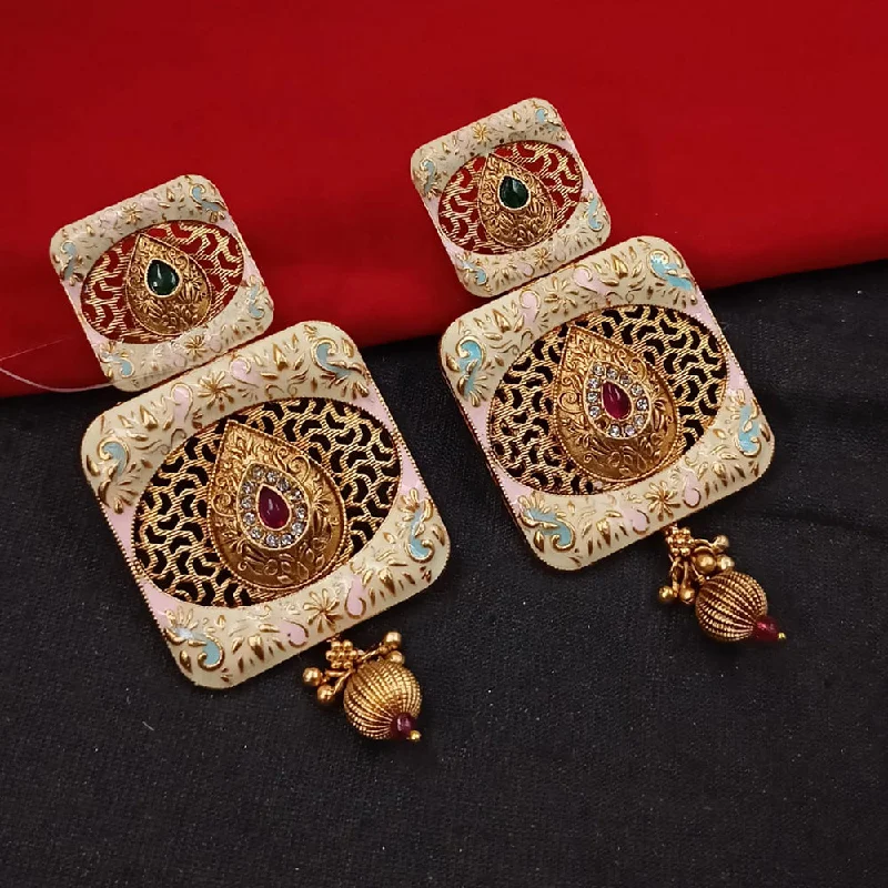 women’s tribal earrings-Padmawati Bangles Gold Plated Kundan Stone And Meenakari Dangler Earrings