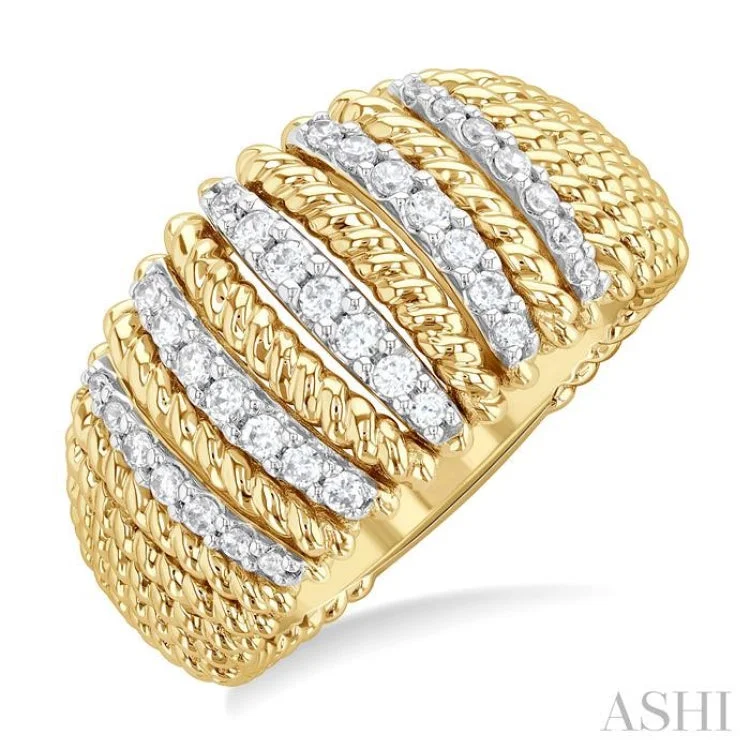 women’s vintage rings-1/3 ctw Dome Shape Rope Bead Round Cut Diamond Fashion Ring in 14K Yellow Gold