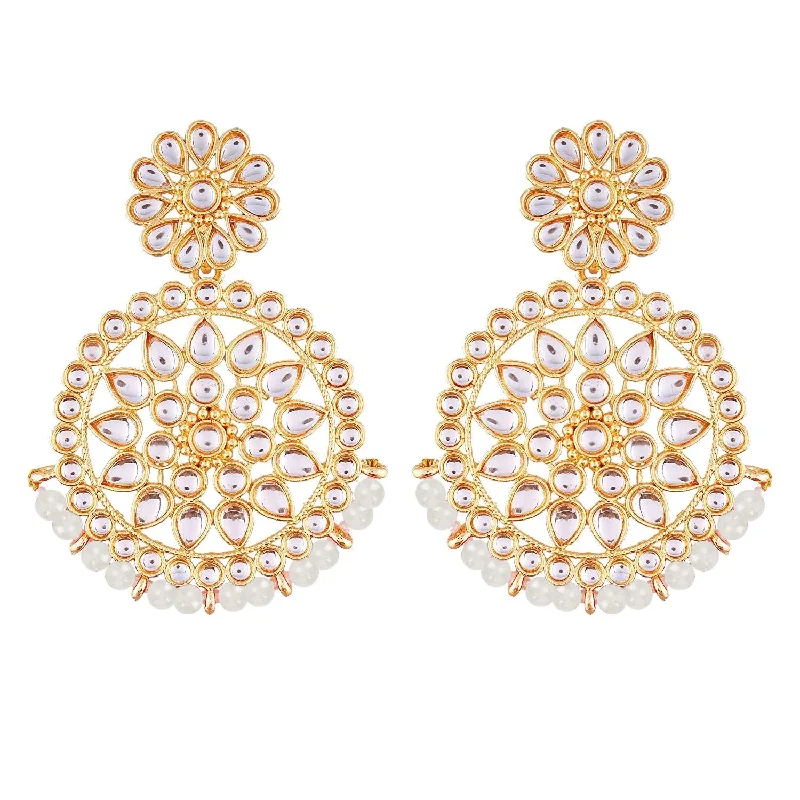 women’s geometric stud earrings-Etnico 18K Gold Plated Chandbali Earrings Glided With Kundans For Women/Girls (E2462W)