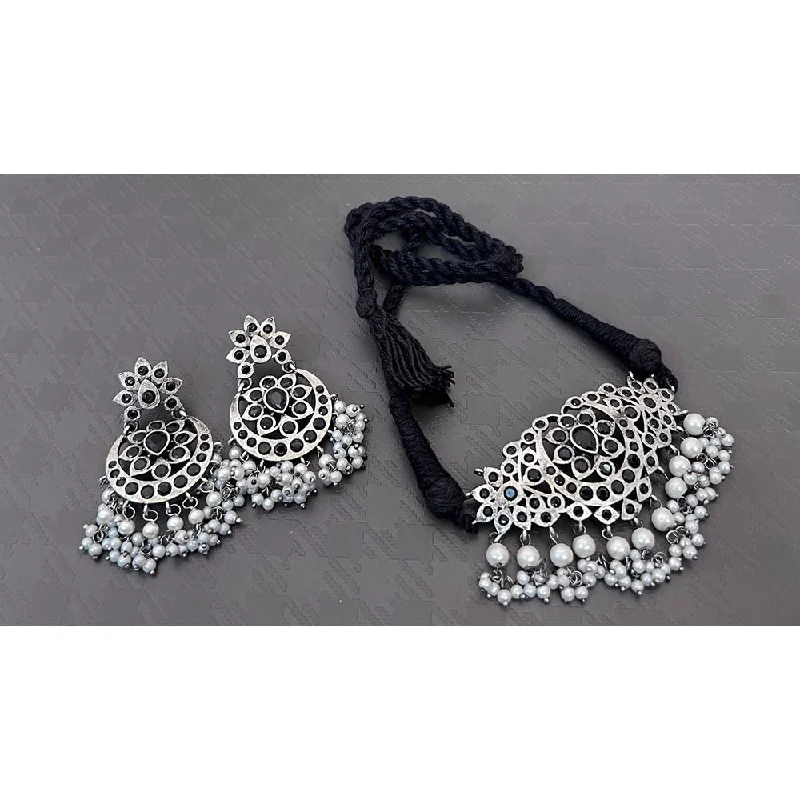 women’s pearl necklaces-Akruti Collection Oxidised Plated Choker Necklace Set