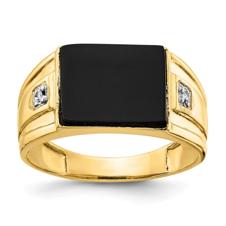 women’s gold engagement rings-14k Men's Onyx and Diamond Ring