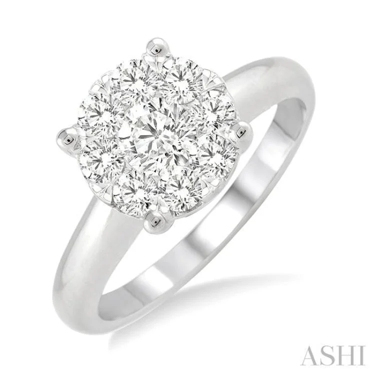 women’s halo diamond engagement rings-1 Ctw Round Cut Lovebright Diamond Ring in 14K White Gold