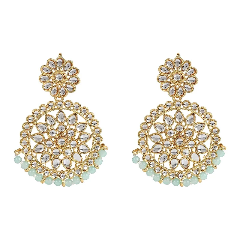 women’s everyday earrings-Etnico 18K Gold Plated Chandbali Earrings Glided With Kundans For Women/Girls (E2462Min)