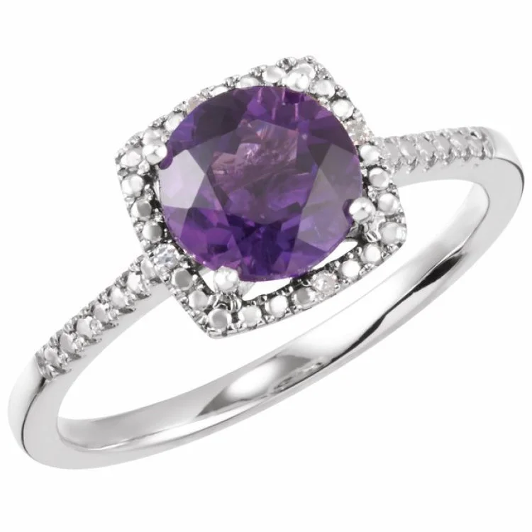 women’s sapphire diamond engagement rings-Sterling Silver Natural Amethyst & .01 CTW Natural Diamond Ring