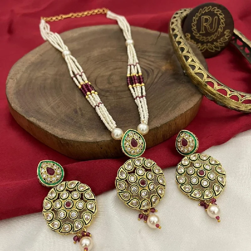 women’s anniversary necklaces-FS Collection Gold Plated Crystal Stone And Pearls Necklace Set