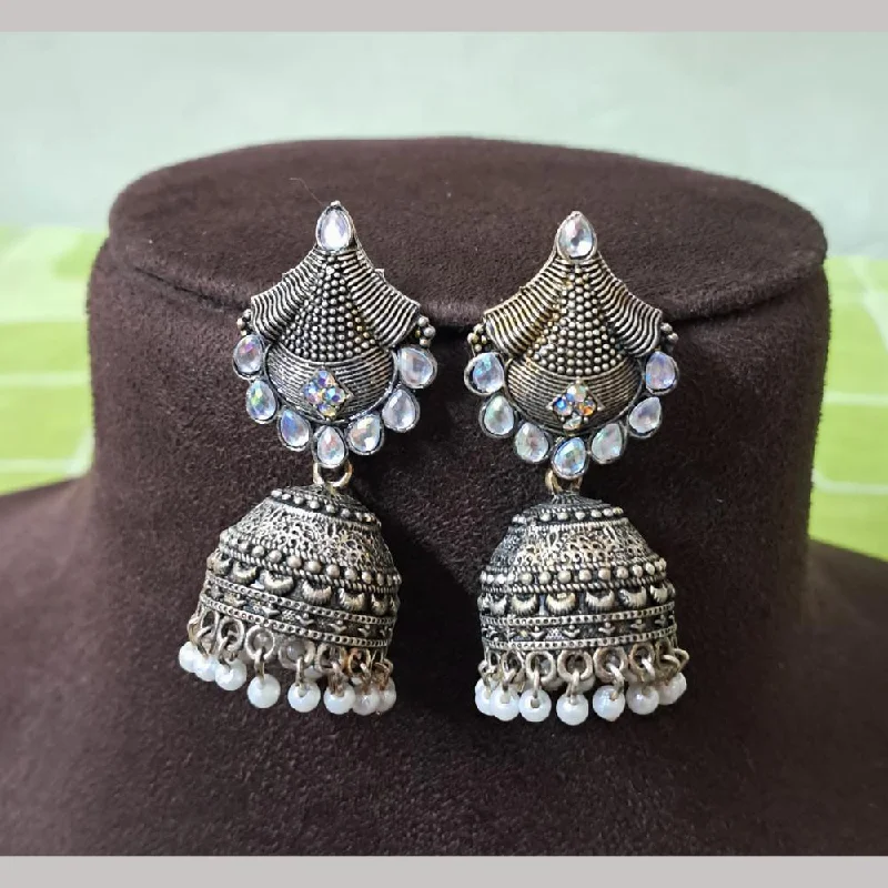 women’s sparkling diamond earrings-H K Fashion Oxidised Plated Austrian Stone And Beads Jhumki Earrings