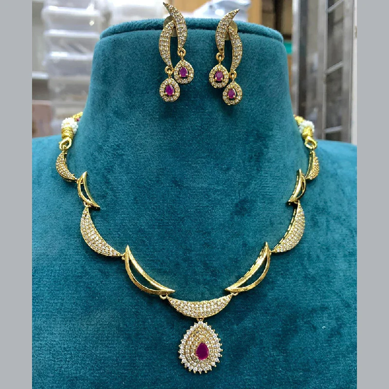 women’s chunky chain necklaces-Sona Creation Gold Plated Austrian Stone Necklace Set