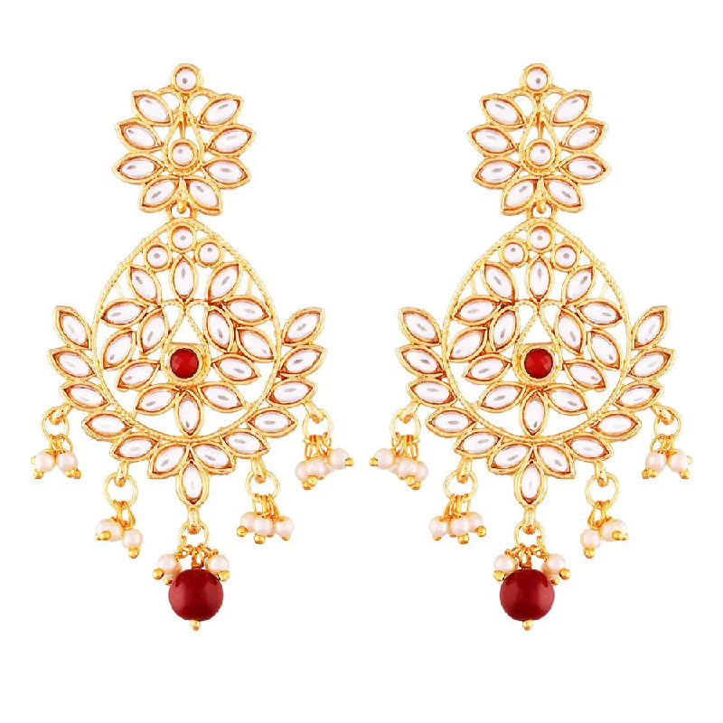 women’s colorful earrings-Etnico Traditional Gold Plated Chandbali Earrings Encased With Faux Kundans For Women/Girls (E2465M)