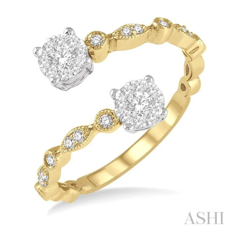 women’s alternative engagement rings-1/3 Ctw Round Shape Open Center Lovebright 2Stone Diamond Ring in 14K Yellow and White Gold