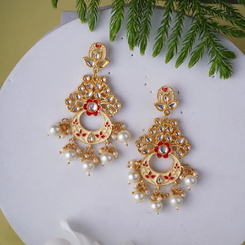 women’s moonstone earrings-Shagna Gold Plated Meenakari And Pearls Dangler Earrings