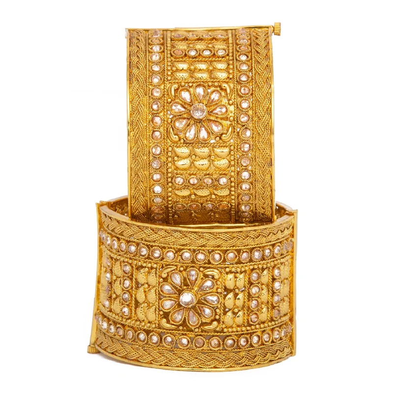 women’s thick bracelets-Raddhi Jewels Designer Premium Quality Rajwadi Gold Plated Brass Openable Kada/Bangles Set