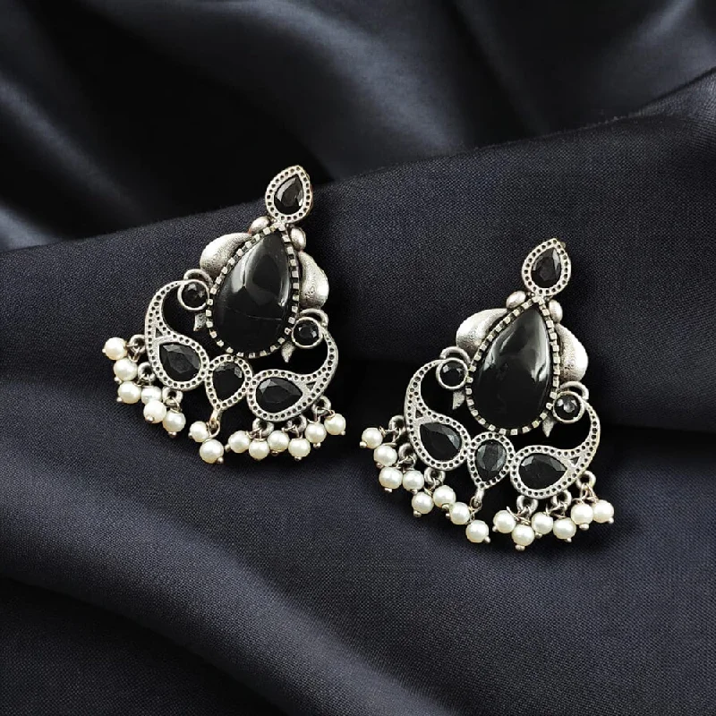 women’s hoop earrings with diamonds-Maharani Jewels Oxidised Plated Pota Stone And Pearls Dangler Earrings