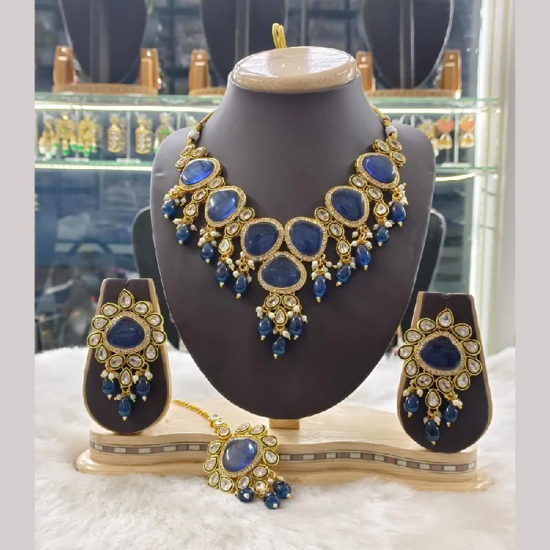 women’s gold-plated charm necklaces-Palak Art Gold Plated Crystal Stone and Beads Necklace Set