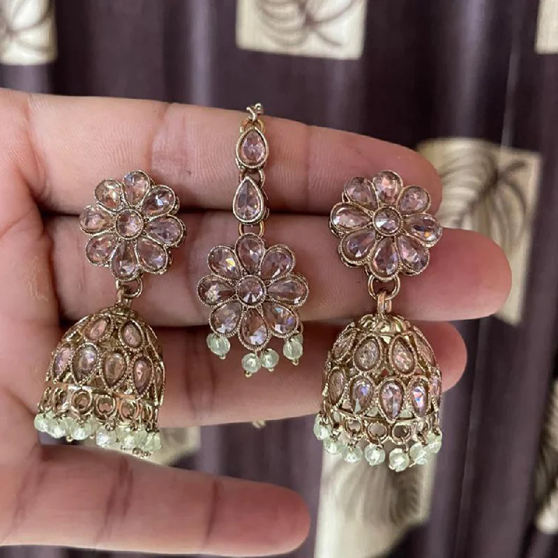 women’s long earrings-Shree Chamunda Jewellers Gold Plated Pearl And Crystal Stone Earrings With Mangtikka